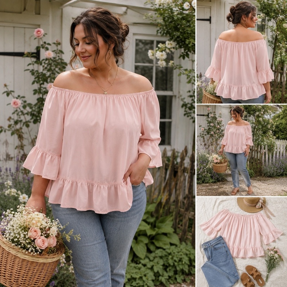 Beach Lunch Lounge Sheetal Peplum Top Large Pink Off Shoulder Cottagecore NWT